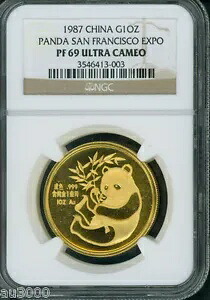 1987年 プルーフ ゴールド パンダ サンフランシスコ万博 NGC PR69 PF69 ウルトラカメオ 中国 1オンス