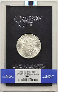 1880-CC VAM-7A Rev 78 Hitlist-40 モルガン $1 MS 65 NGC GSA ホードボックス COA Pop 20/11
