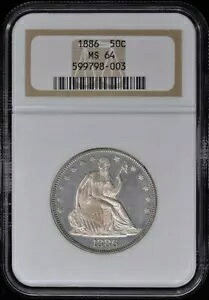 1886年 着席型自由の女神像 ハーフドル - モットー 50C NGC MS64｜WORLD RESOURCE【KING店】