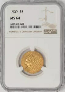 1909年 5ドル金貨 インディアン MS64 NGC 948541-5|WORLD RESOURCE【KING店】