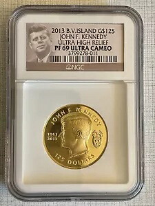 イギリス領ヴァージン諸島 2013年 ジョン・F・ケネディ ウルトラハイレリーフ 125ドル金貨 NGC PF69|WORLD RESOURCE【KING店】