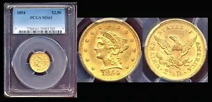 1854年 $2.5 PCGS MS61 - オリジナルカラー&表面リバティゴールドクォーターイーグル++|WORLD RESOURCE【KING店】