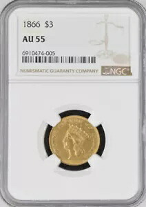 1866年 3ドル金貨 インディアン・プリンセス NGC AU55|WORLD RESOURCE【KING店】