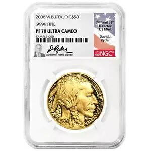 2006-W $50 1オンス プルーフ アメリカン ゴールド バッファロー NGC PF70UC ライダー フラッグ ラベル付き ホワイト...|WORLD RESOURCE【KING店】