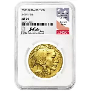 2006年 50ドル 1オンス アメリカンゴールドバッファロー NGC MS70 ライダーフラッグラベル ホワイトコア付き｜WORLD RESOURCE【KING店】