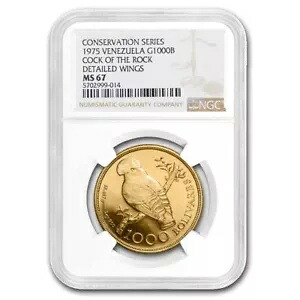 1975年ベネズエラ金貨1000ボリバル、コック・オブ・ザ・ロック、MS-67 NGC｜WORLD RESOURCE【KING店】
