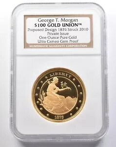 2010年 プライベート発行 ゴールドメダル モルガン $100 1オンス ユニオン 1876 デザイン ジェム PF NGC *5662|WORLD RESOURCE【KING店】