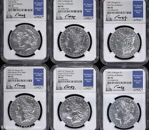 2021年 ピース・アンド・モーガン シルバーダラー 6枚セット NGC MS 70 | FDOR Moy サイン入り|WORLD RESOURCE【KING店】