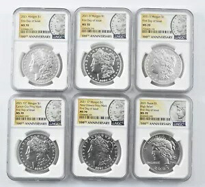 (6) 2021 D/S/'CC'/'O' モルガン/ピース銀貨 100周年記念 FDOI MS70 NGC *2260|WORLD RESOURCE【KING店】