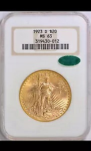 1923年 D金貨 20ドル セントゴーデンズ ダブルイーグルコイン NGC ミント ステート 63 CAC ステッカー｜WORLD RESOURCE【KING店】