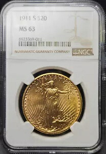 1911年 S $20 セント・ゴーデンズ ゴールド ダブルイーグル MS 63 NGC、美しい表面｜WORLD RESOURCE【KING店】