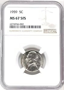 1959 年 ジェファーソン ニッケル 5 セント フル ステップ NGC MS67 NGC 価格ガイド $6,000 希少!!!｜WORLD RESOURCE【KING店】
