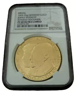 ドイツ 1963年 35グラム金メダル NGC PF69UC ジョン・F・ケネディ コンラート・アデナウアー｜WORLD RESOURCE【KING店】