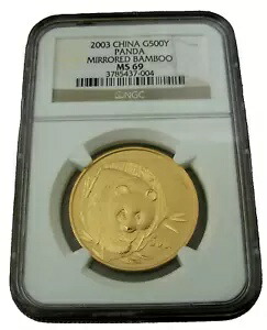 中国 2003年 金貨 1オンス パンダ 500元 NGC MS69 鏡面竹｜WORLD RESOURCE【KING店】