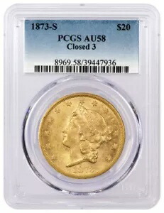 1873年 S クローズド 3 $20 リバティヘッド ダブルイーグル ゴールド PCGS AU58 コイン｜WORLD RESOURCE【KING店】