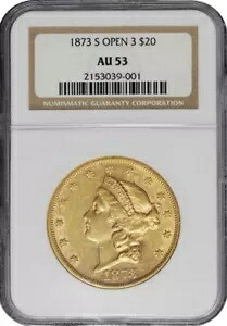 1873-S オープン3 20ドル金貨 リバティヘッド ダブルイーグル NGC AU 53｜WORLD RESOURCE【KING店】
