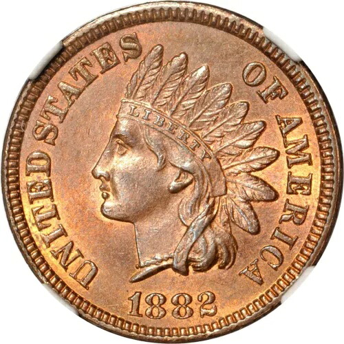 1882年 1C スノー 6桁 パール インディアンセント NGC MS64RB (写真シール)|WORLD RESOURCE【KING店】