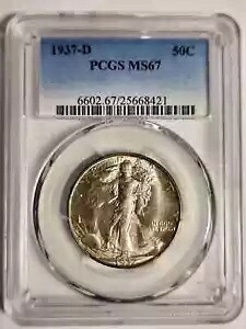 1937年 D ウォーキング・リバティ ハーフダラー PCGS MS-67｜WORLD RESOURCE【KING店】