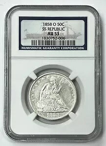 1858-O 50セント シーテッド リバティ アローズ NGC AU53 SS リパブリック 難破船 必携 希少品|WORLD RESOURCE【KING店】