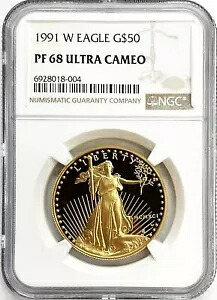 1991年 W ゴールド プルーフ アメリカン イーグル 50 ドル コイン 1オンス コイン NGC プルーフ 68 ウルトラ カメオ｜WORLD RESOURCE【KING店】