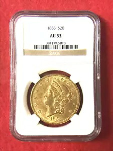 1855年 20ドル金貨 タイプI リバティ NGC AU53 - 美しい金色|WORLD RESOURCE【KING店】