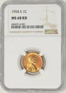 1954-S リンカーン・セント 1セント MS68 RD NGC 948401-33|WORLD RESOURCE【KING店】