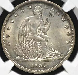 1839年 ドレープ 自由の女神像 半ドル NGC MS 62 滑らかで傷なし｜WORLD RESOURCE【KING店】
