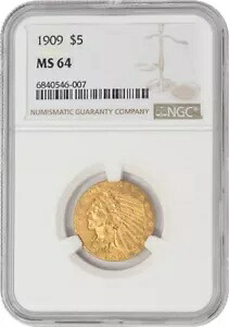 1909年 5ドル金貨 インディアン MS64 NGC 948507-12｜WORLD RESOURCE【KING店】