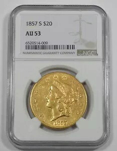 1857-S ゴールド リバティヘッド 20ドル ダブルイーグル NGC AU 53 認定｜WORLD RESOURCE【KING店】