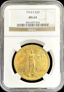 1914年 S ゴールド US $20 ドル セントゴーデンズ ダブルイーグルコイン NGC ミント ステート 64｜WORLD RESOURCE【KING店】