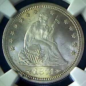 1874-S 着席クォーター - 日付付き矢印 NGC MS65 - 素晴らしいタイプのコイン!｜WORLD RESOURCE【KING店】