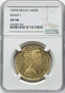 ブラジル 1805年 -R マリア1世 6400レイス - NGC AU58 - ラージゴールド - ほぼ未流通|WORLD RESOURCE【KING店】