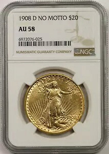 1908-D モットーなし $20 NGC AU 58 セント・ゴーデンズ ゴールド ダブルイーグル|WORLD RESOURCE【KING店】