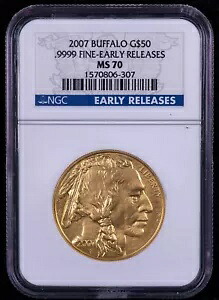 2007年 米国 1オンス 金貨 バッファロー 50ドル - NGC MS70 早期リリース - NBEB (307)|WORLD RESOURCE【KING店】