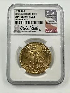 1925年 $20 セント・ゴーデンズ NGC MS64 ミントエラー 表面打刻 マイク・キャッスル署名｜WORLD RESOURCE【KING店】