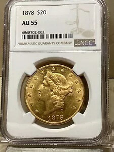 1878年 20ドル金貨 リバティヘッド ダブルイーグル NGC AU55 (looksMS) RareDate｜WORLD RESOURCE【KING店】