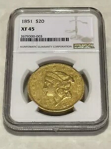 1851 XF45 NGC リバティダブルイーグル 20ドル金貨 美しい光沢あり（PCGSではない）｜WORLD RESOURCE【KING店】