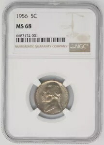 1956年 ジェファーソン・ニッケル 5セント MS68 NGC 947817-1｜WORLD RESOURCE【KING店】