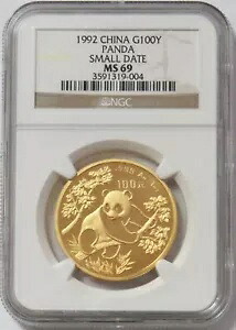 1992年 中国 100元金貨 パンダ スモール 日付 NGC ミント ステート 69｜WORLD RESOURCE【KING店】