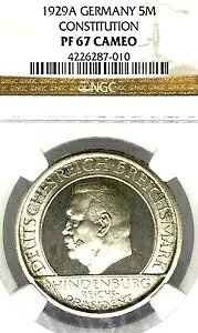 ドイツ、ワイマール共和国、1929A、5マルク、憲法、ターラー、NGC PF 67 カメオ｜WORLD RESOURCE【KING店】
