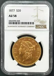 1877年 P $20 リバティゴールド ダブルイーグル タイプ3、NGC AU-58、低鋳造枚数タフデイト｜WORLD RESOURCE【KING店】
