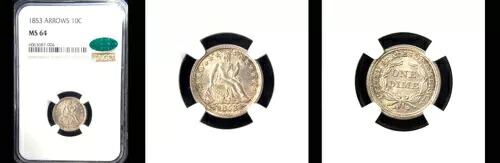 1853 10C-ARROWS- NGC/CAC MS64-PQ リバティ・シーテッド・ダイム---｜WORLD RESOURCE【KING店】