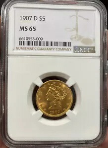 1907-D リバティ 5ドル金貨 ハーフイーグル NGC MS65 *|WORLD RESOURCE【KING店】