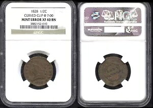 1828 1/2C 希少な博物館級品 NGC ミントエラー XF 40 BN カーブクリップ 7:00 クラシック H|WORLD RESOURCE【KING店】