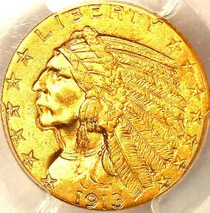 1913年 $5 MS63 PCGS/PQ & CAC-高品位721枚のみ-発行枚数915,901枚-インディアン｜WORLD RESOURCE【KING店】