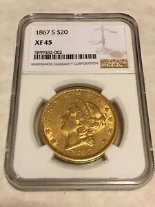 1867-S XF45 NGC リバティ ダブルイーグル 20 ドル金貨 素晴らしい魅力 (PCGS なし)｜WORLD RESOURCE【KING店】