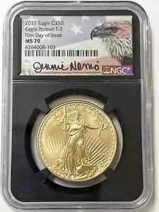 2021年 50ドル アメリカンゴールドイーグル 1オンス NGC MS70 イーグルポートレート T-2 FDOI モリスサイン入り｜WORLD RESOURCE【KING店】