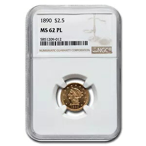 1890年 2.50ドル リバティゴールドクォーターイーグル MS-62 NGC (PL)|WORLD RESOURCE【KING店】