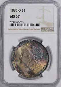 1883 O モルガン・ダラー NGC MS67 レインボートーン ロールの末端部 ハイエンドトーン|WORLD RESOURCE【KING店】
