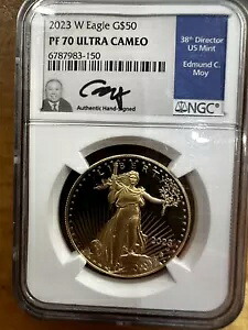 2023-W プルーフ 50 ドル アメリカン ゴールド イーグル 1 オンス NGC PF 70 UC エド・モイ サイン入り PR|WORLD RESOURCE【KING店】